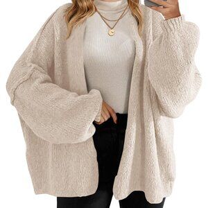 Oversized Chunky Knit Cardigan Long Lantern Sleeve Open Front Sweater Coat